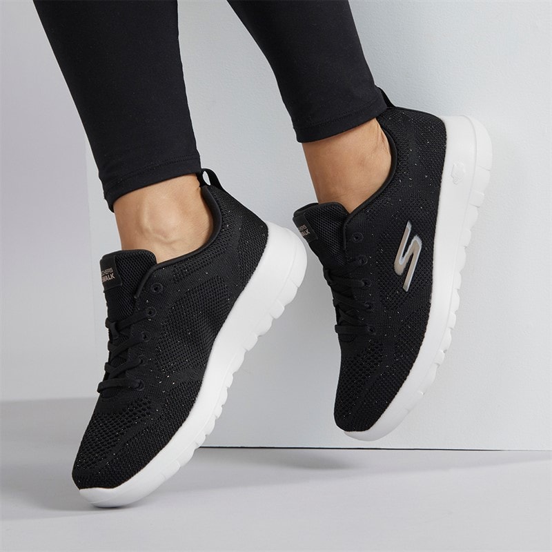 SKECHERS SPORT SKECHERS Womens Go Walk Joy Violet Trainers Black/Rose Gold - Image 1