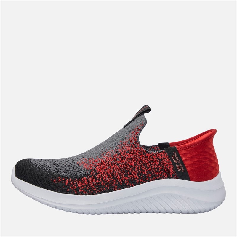 SKECHERS Boys Slip Ins Ultra Flex 3.0 Brisk Spec Trainers Charcoal/Red
