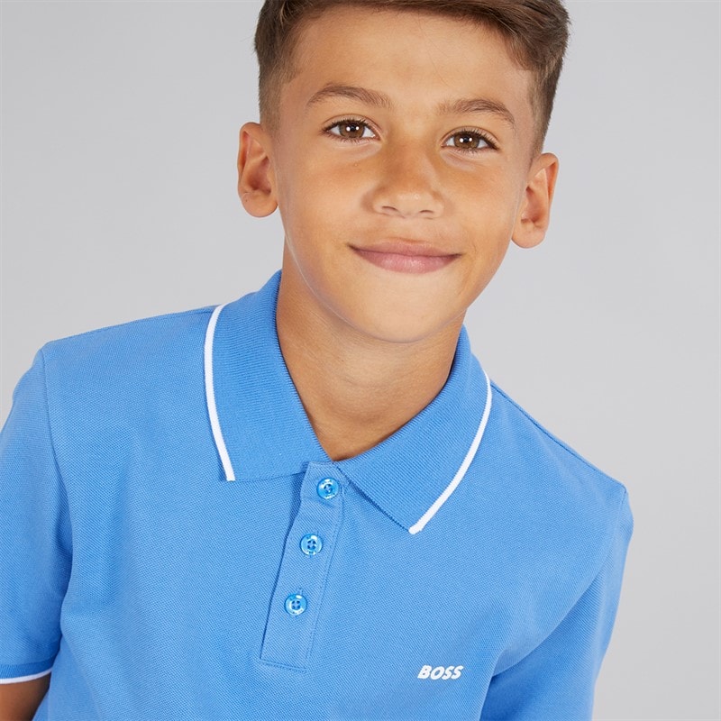 BOSS Boys Short Sleeve Polo Shirt Navy - Image 3
