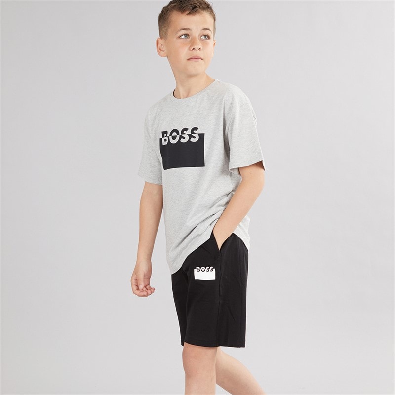 BOSS Boys T-Shirt And Shorts Set Grey Black - Image 1
