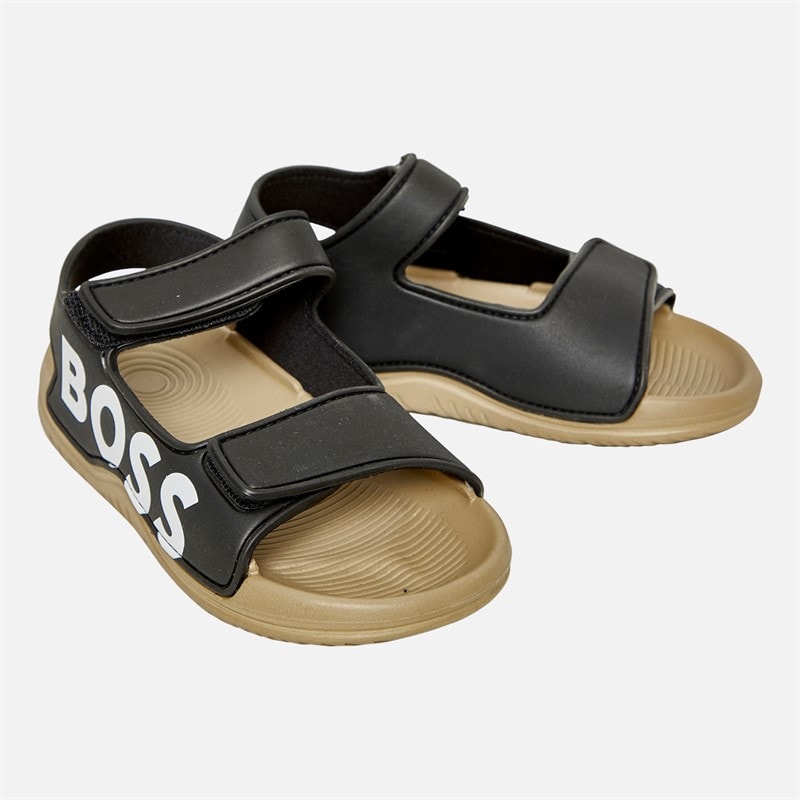 BOSS Boys Logo Velcro Strap Sandals Black