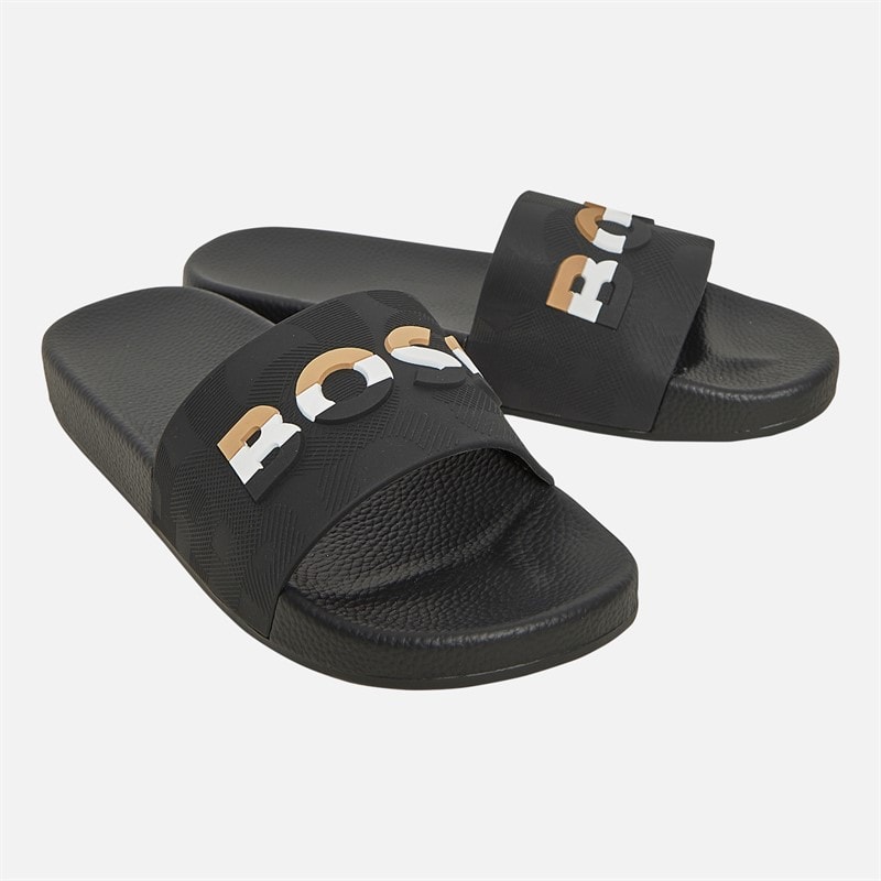 BOSS Junior Boys Logo Sliders Black - Image 1