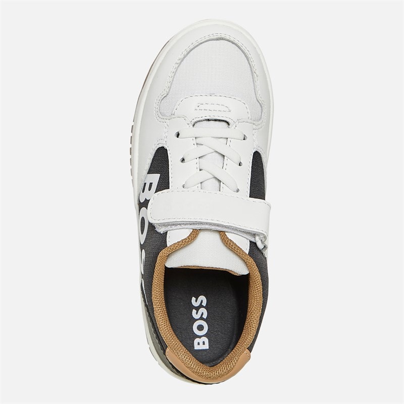 BOSS Boys Logo Velcro Court Trainers White - Image 4