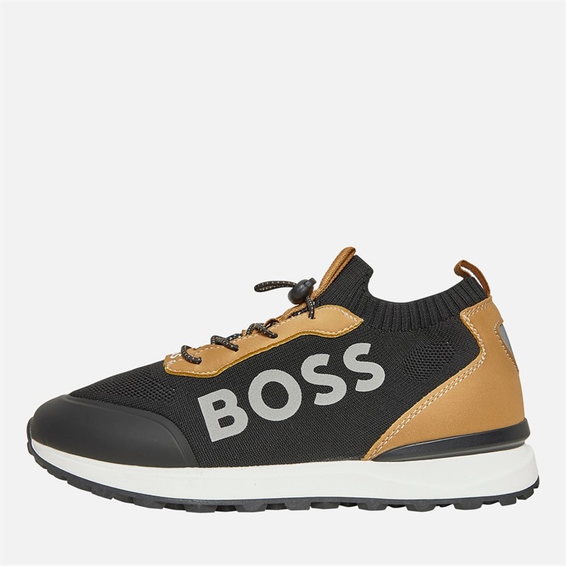 BOSS Junior Boys Knitted Logo Trainers Cookie