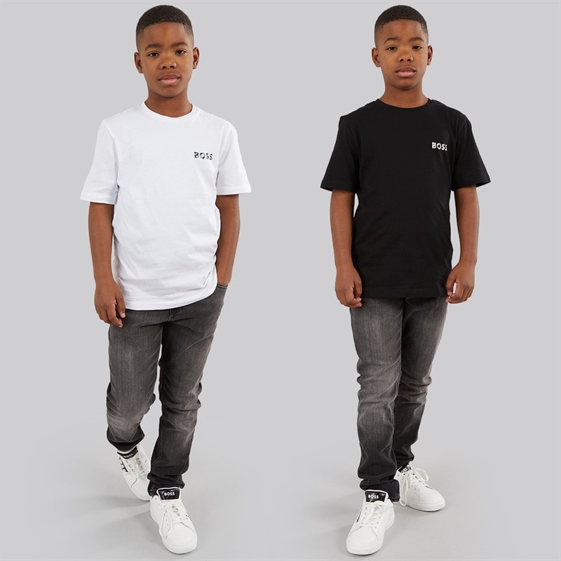 BOSS Boys Two Pack T-Shirts Black/White Black  White - Image 3
