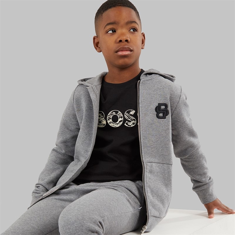 BOSS Boys Zip Through Hoodie Heather Grey