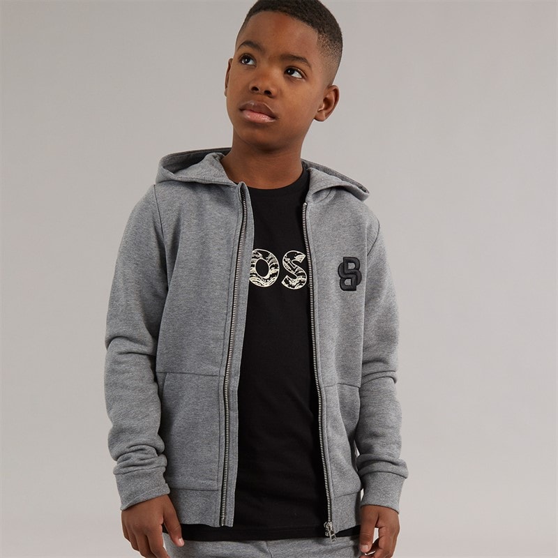BOSS Boys Zip Through Hoodie Heather Grey - Image 3