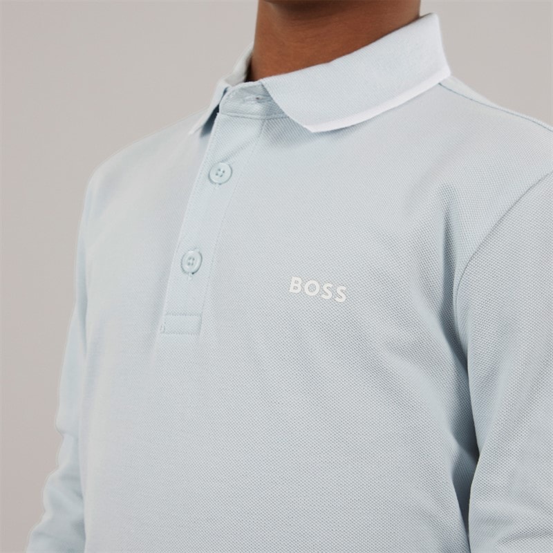 BOSS Boys Long Sleeve Polo Shirt Pale Blue - Image 3