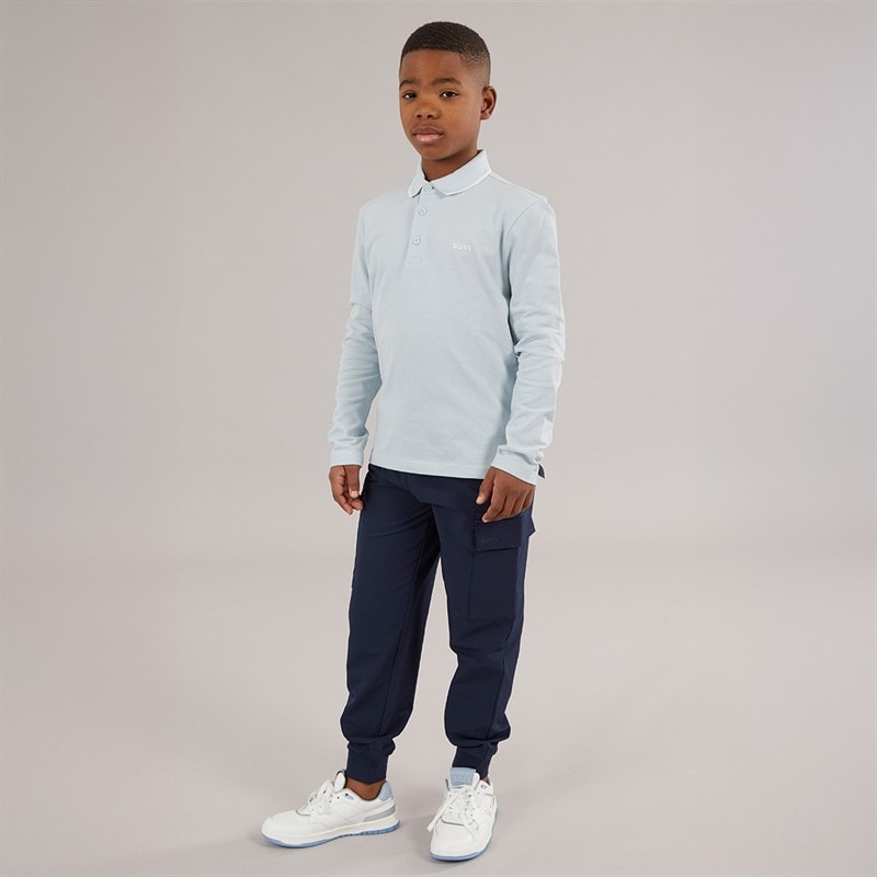 BOSS Boys Long Sleeve Polo Shirt Pale Blue - Image 4