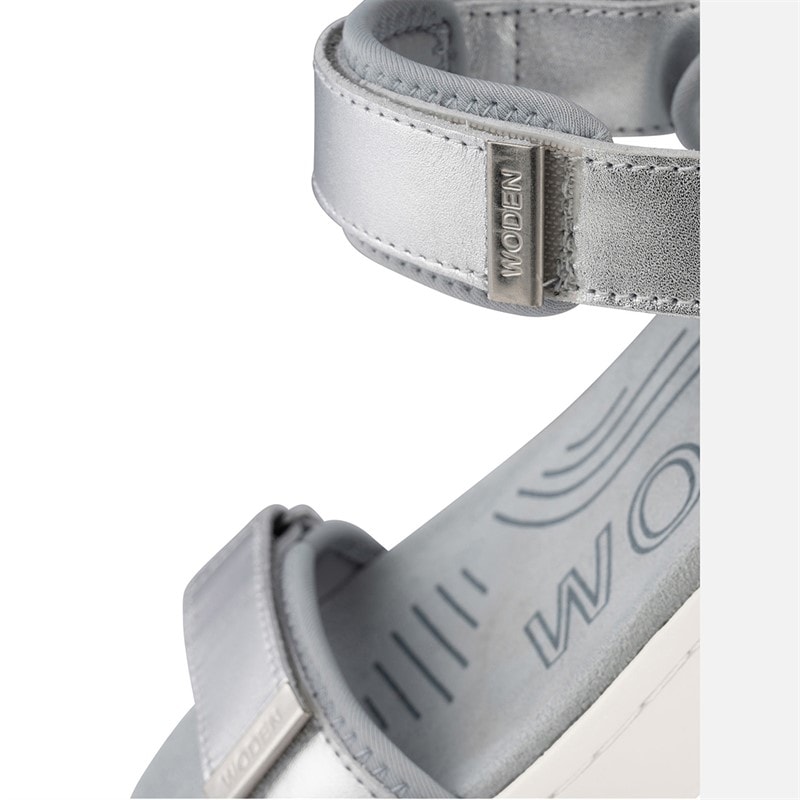 Woden Womens Line Metallic Sandals 039 Silver - Image 4