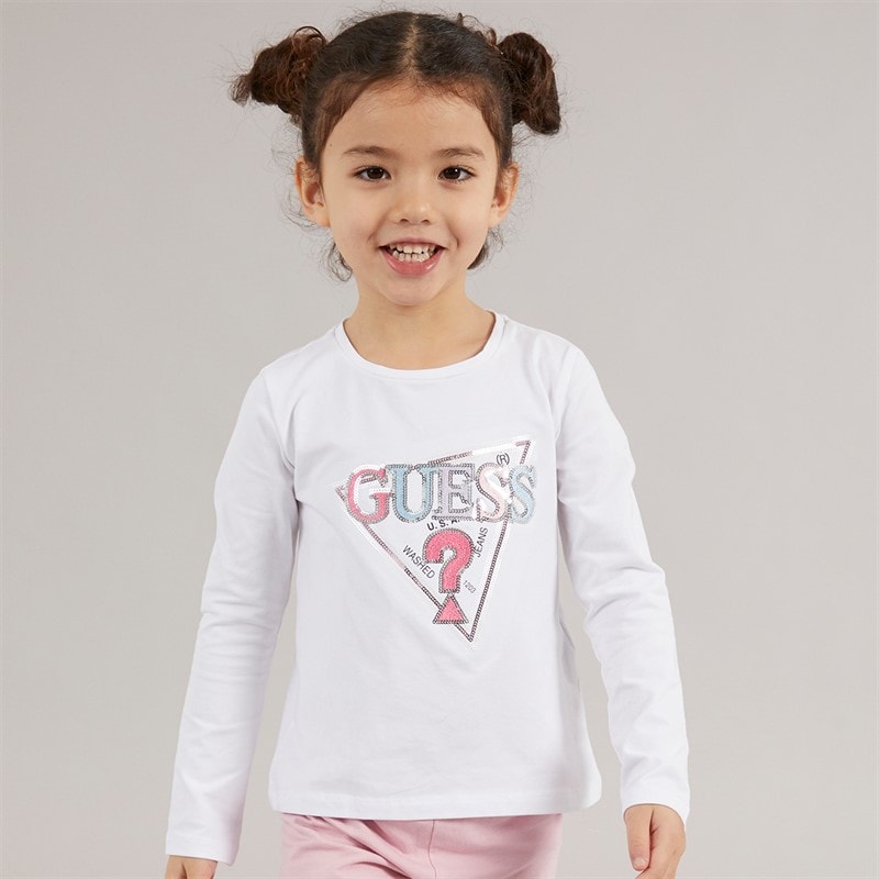 Guess Girls Long Sleeve T-Shirt Pure White - Image 1
