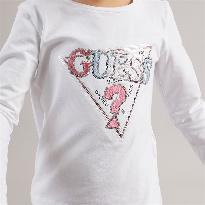 Guess Girls Long Sleeve T-Shirt Pure White - Image 3