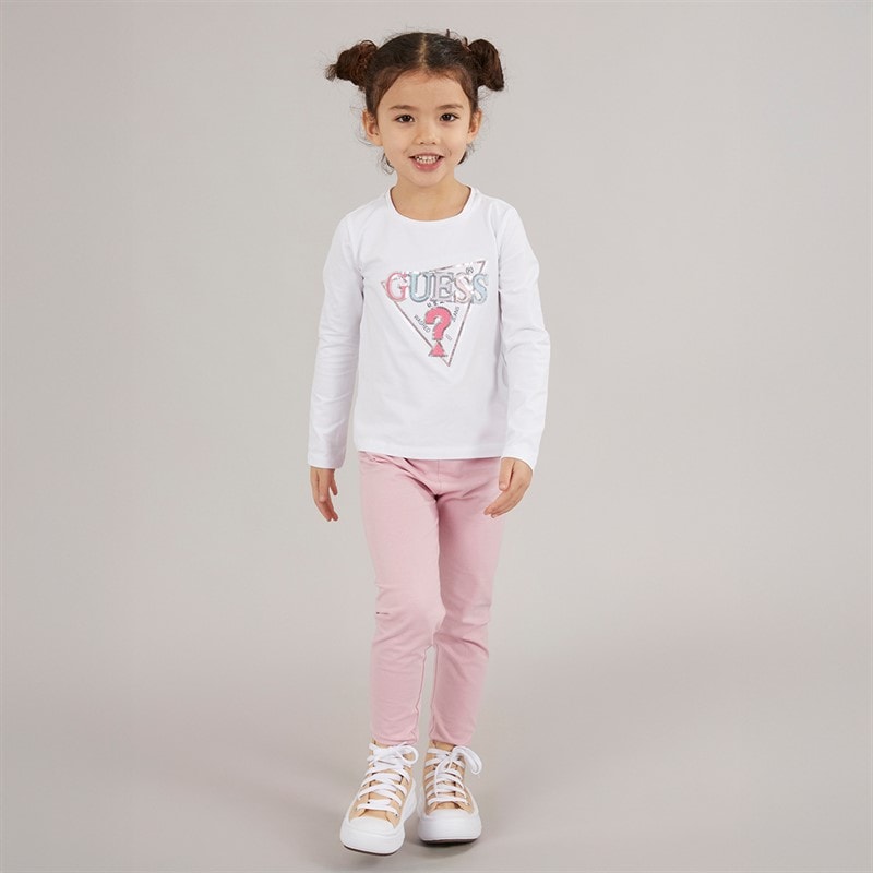 Guess Girls Long Sleeve T-Shirt Pure White - Image 4