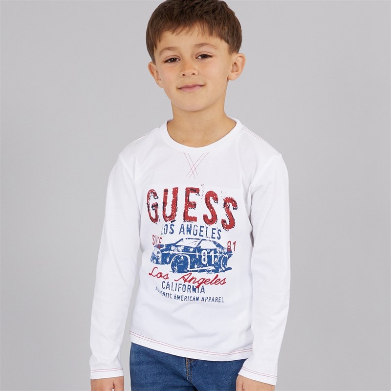 Guess Boys Long Sleeve T-Shirt Pure White - Image 1