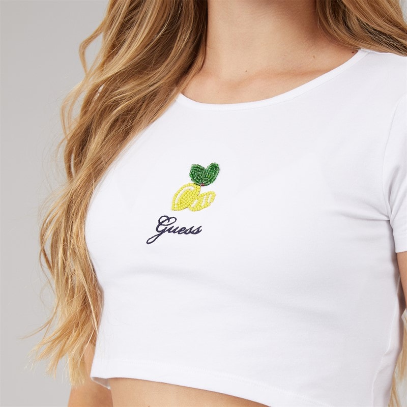 Guess Girls Crop T-Shirt Pure White - Image 3