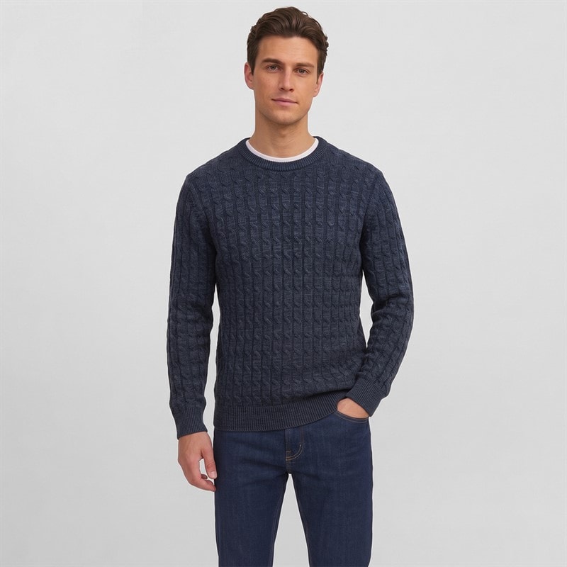 Indicode Mens Trevin Knitted Jumper Navy