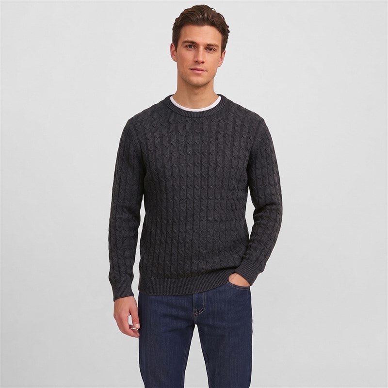 Indicode Mens Trevin Knitted Jumper Charcoal Mix
