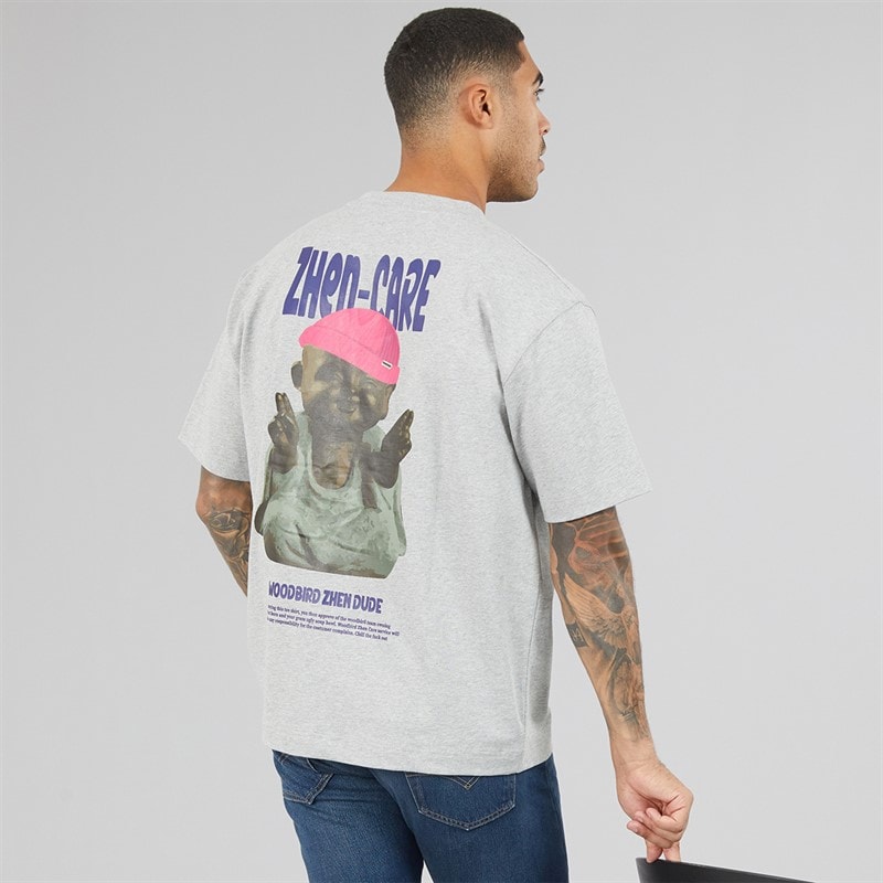 Woodbird Mens Baine Dude T-Shirt Light Grey Melange