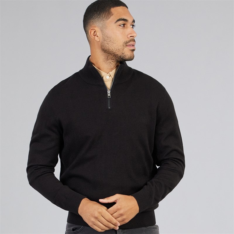 JJ REBEL Mens Archie Half Zip Jumper Black
