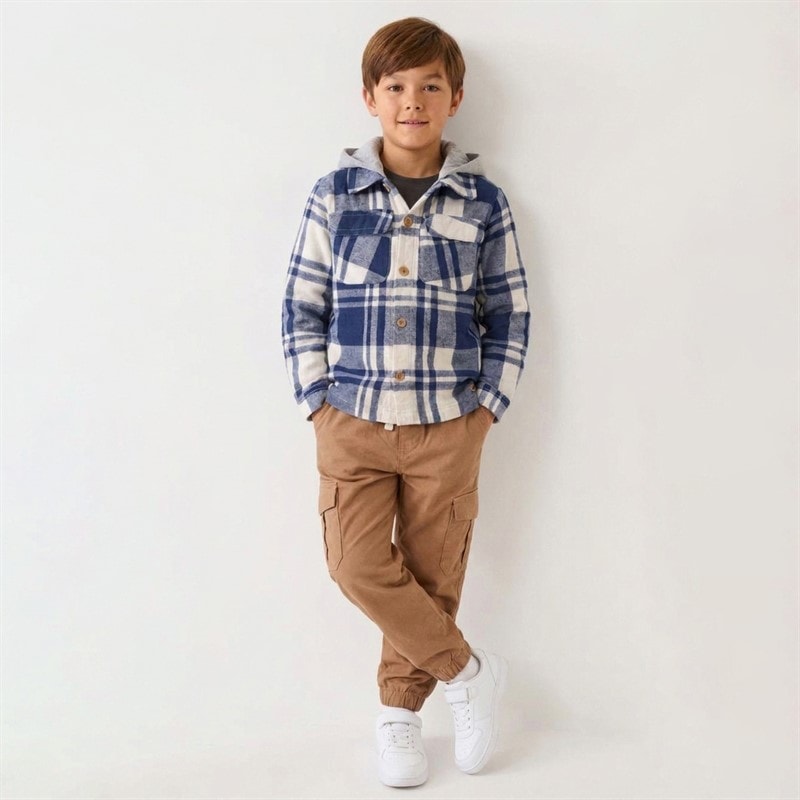 Little Gent Boys Flannel Hooded Shirt and Canvas Cargo Set Navy