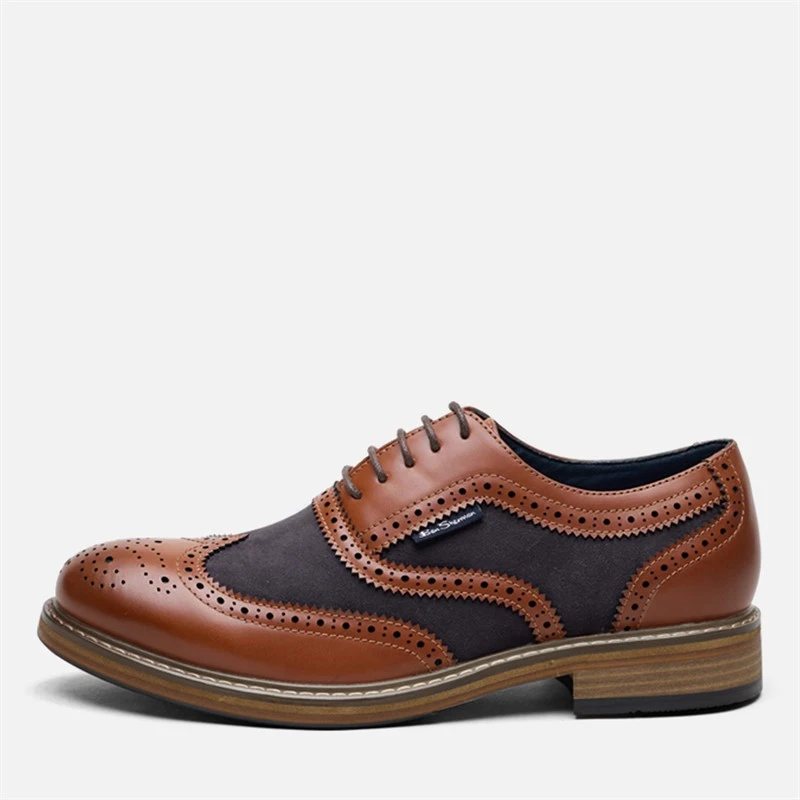 Ben Sherman Mens Terrence Oxford Brogue Shoes Tan Burnish/Navy