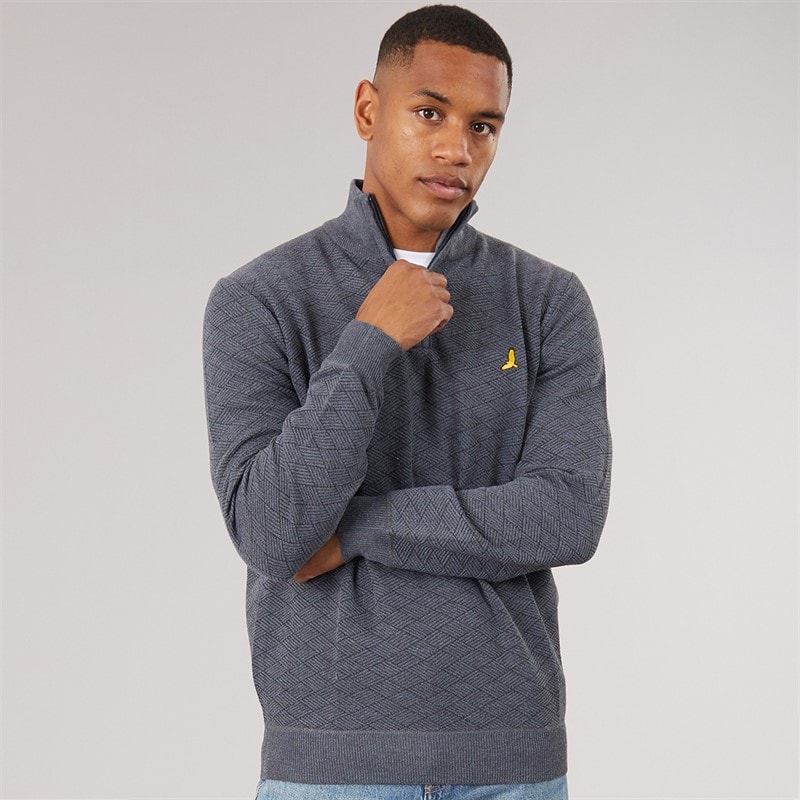 Brave Soul Mens Agassi 1/4 Zip Jumper Mid Grey
