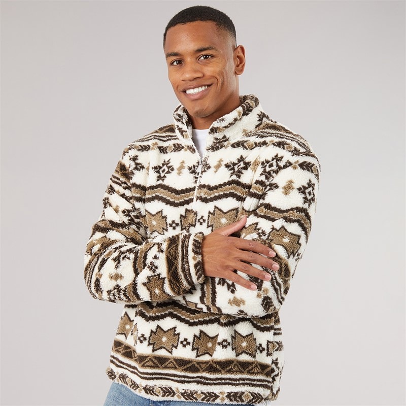 Brave Soul Mens Lykins 1/4 Zip Fleece Cream/Multi