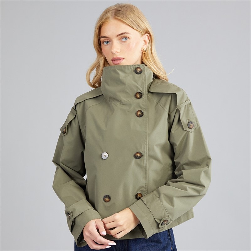 Brave Soul Womens Joely Short Trench Coat Khaki