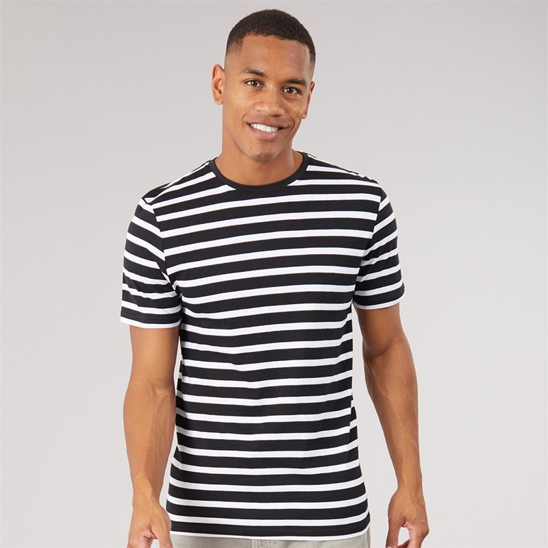 Brave Soul Mens Radiant Crew Neck Short Sleeve T-Shirt White/Black