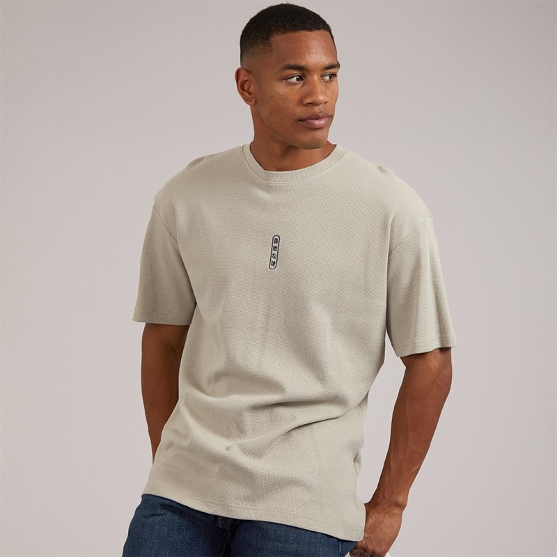 Brave Soul Mens Static Relaxed Fit Crew Neck T-Shirt Sand