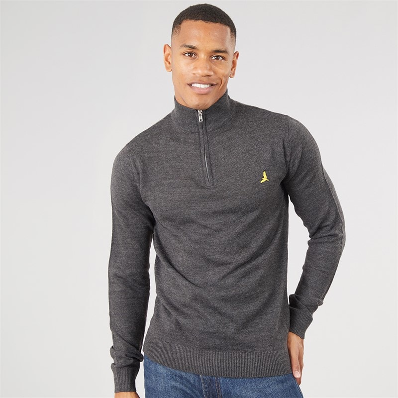 Brave Soul Mens Georgie Ribbed 1/4 Zip Jumper Dark Charcoal Marl
