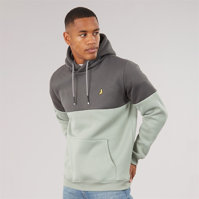 Brave Soul Mens Creevy Hoodie Charcoal/Mineral Green