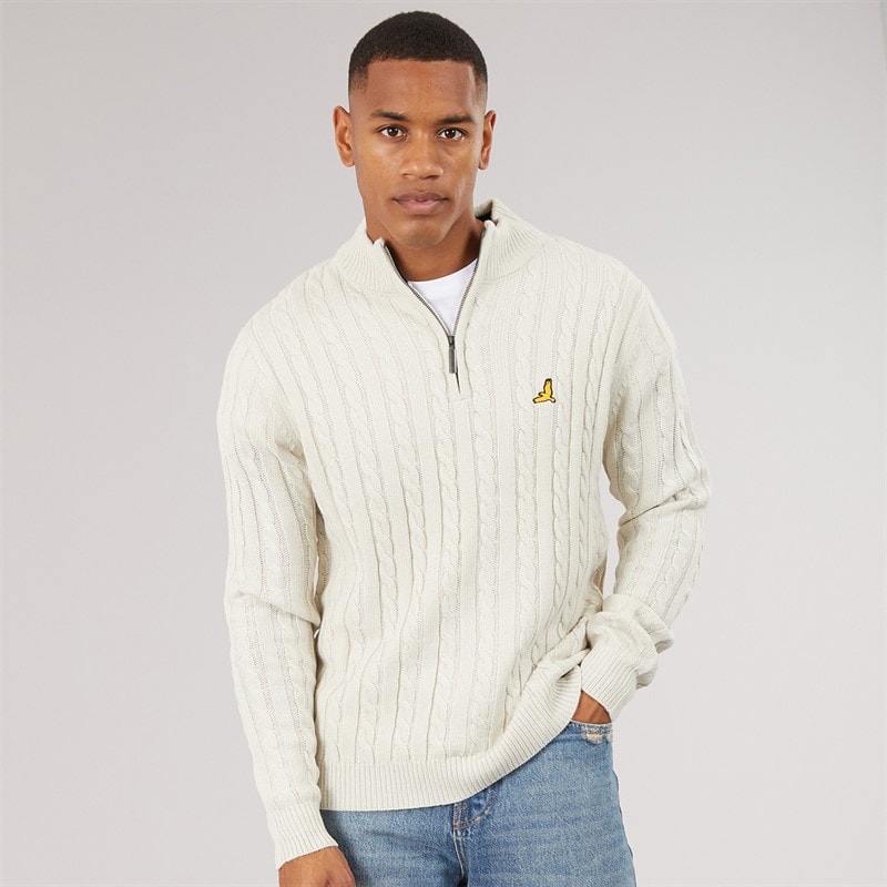 Brave Soul Mens Plato 1/4 Zip Funnel Neck Jumper Vintage White