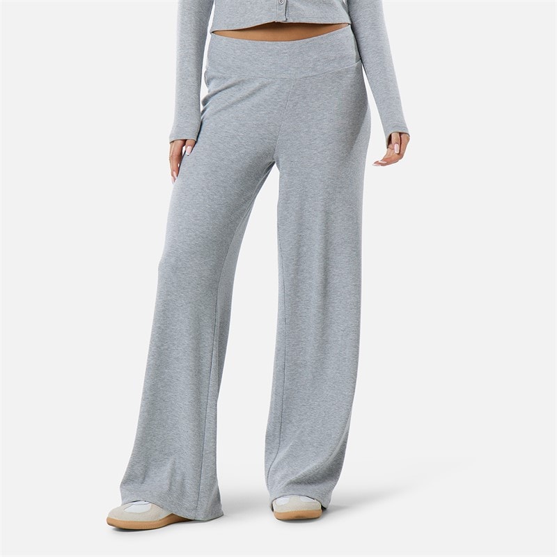 Closure London Womens Ribbed Open Hem Trousers Grey Marl