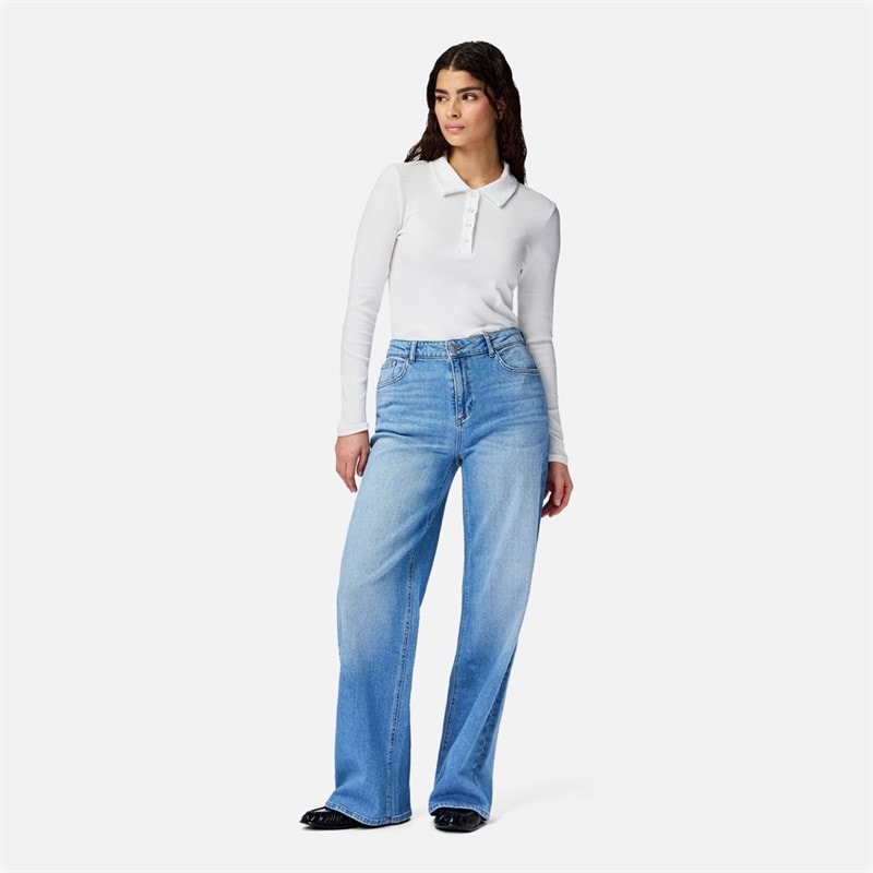 Pieces Womens Ilke Womens Wide Leg Jeans Light Blue Denim