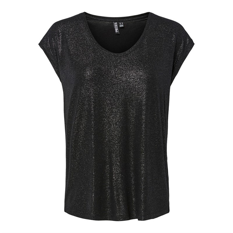 Pieces Womens Alice Glitter T-Shirt Black