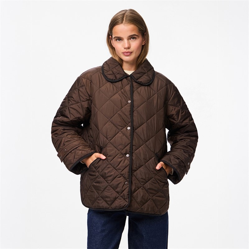 Pieces Womens Emily Short Quilted Jacket Hot Fudge