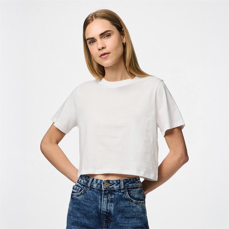 Pieces Womens Sara T-Shirt Bright White