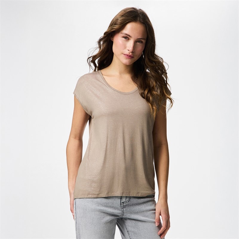 Pieces Womens Alice Glitter T-Shirt Greige