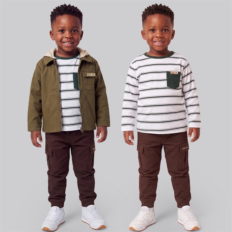 Bench Boys Shacket Jeans And T-Shirt Set Green
