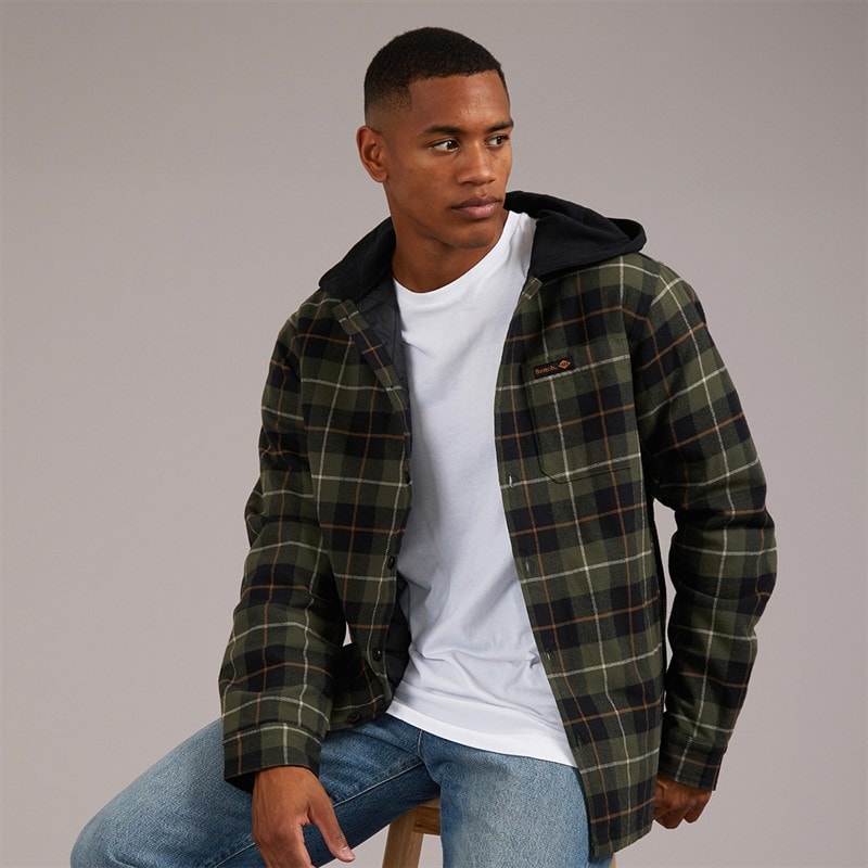 Bench Mens Draxen Padded Check Flannel Overshirt Black/Khaki/Taupe/Stone Check