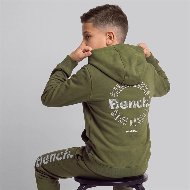 Bench Boys Bramcat Hoodie And Joggers Tracksuit Dark Olive