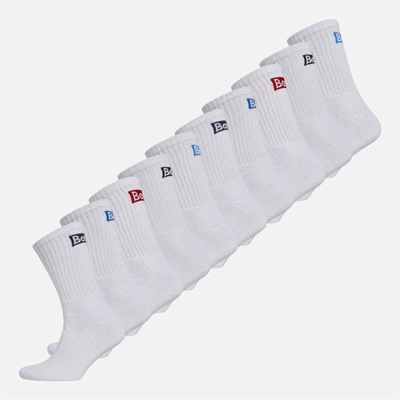 Bench Mens Stepneyten Ten Pack Crew Socks White
