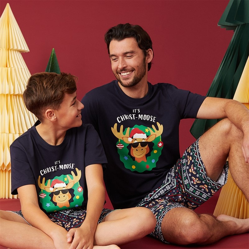 Fluid Mens Christmas Moose Pyjama Set Multi