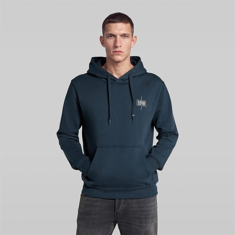 G-STAR Mens Logo Hoodie Dark Blue