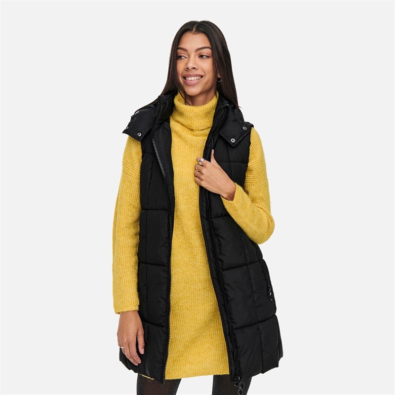 Jacqueline De Yong Womens Daisy Long Padded Gilet Black