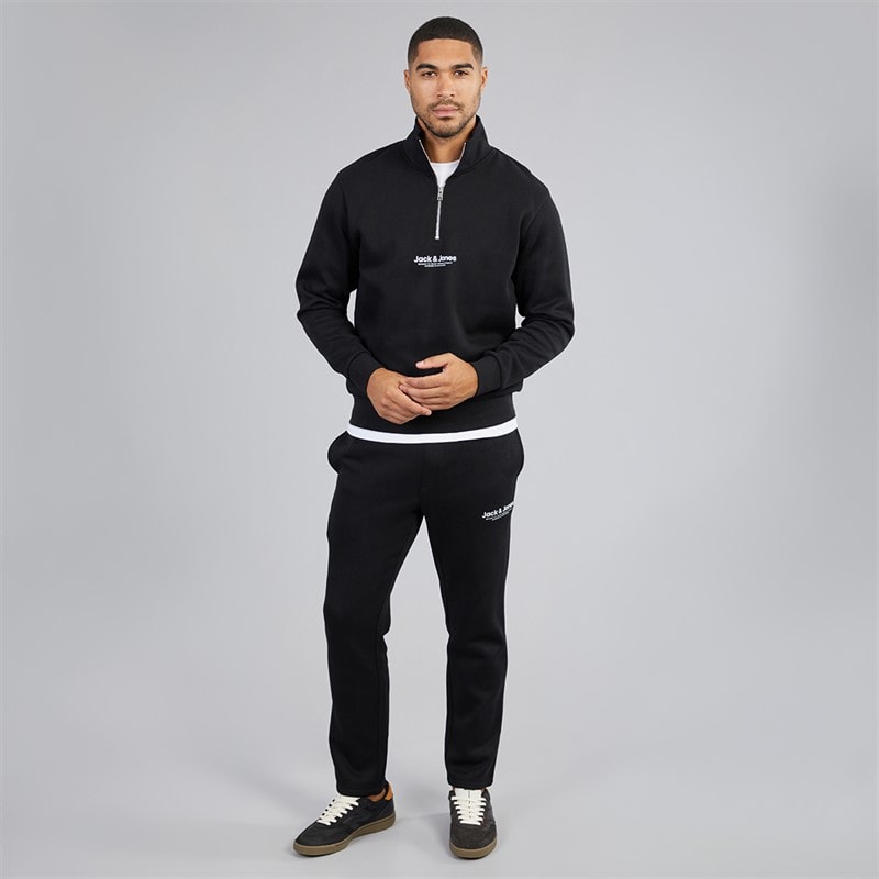 JACK & JONES Mens 1/4 Zip Open Hem Tracksuit Black