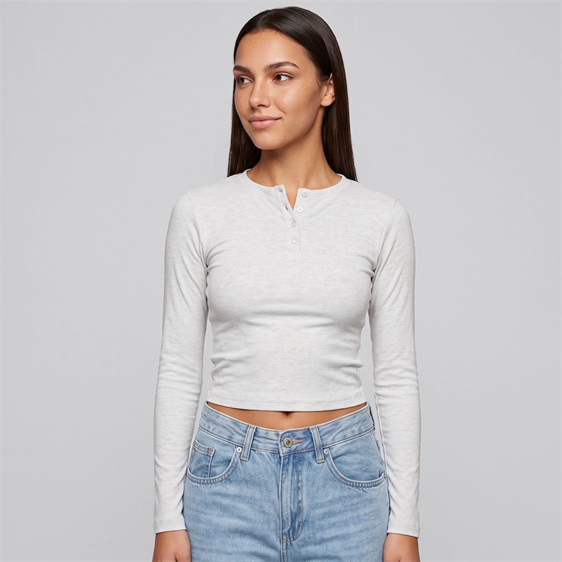 NICCE Womens Penelopee Fitted Long Sleeve Henley T-Shirt Ice Grey Marl