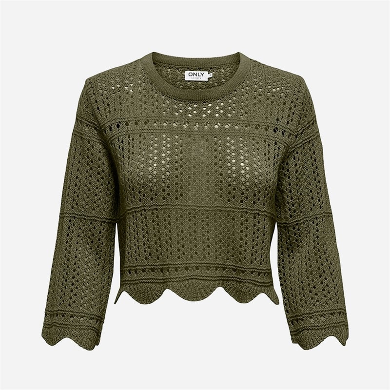 Only Womens Dortmund 3/4 Sleeve Knitwear Top Winter Moss
