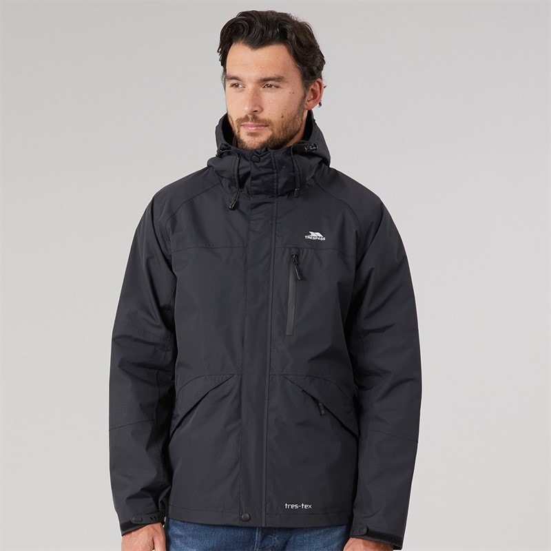 Trespass Mens Corvo Waterproof Hooded Shell Jacket Black